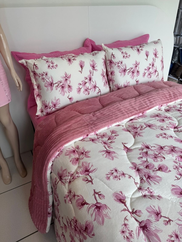 Coberdrom Malha Flor Rosa 100% Algodão – Plush canelado - Imagem 6