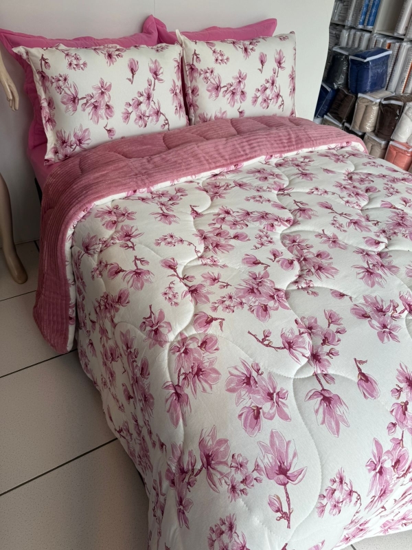 Coberdrom Malha Flor Rosa 100% Algodão – Plush canelado - Imagem 5