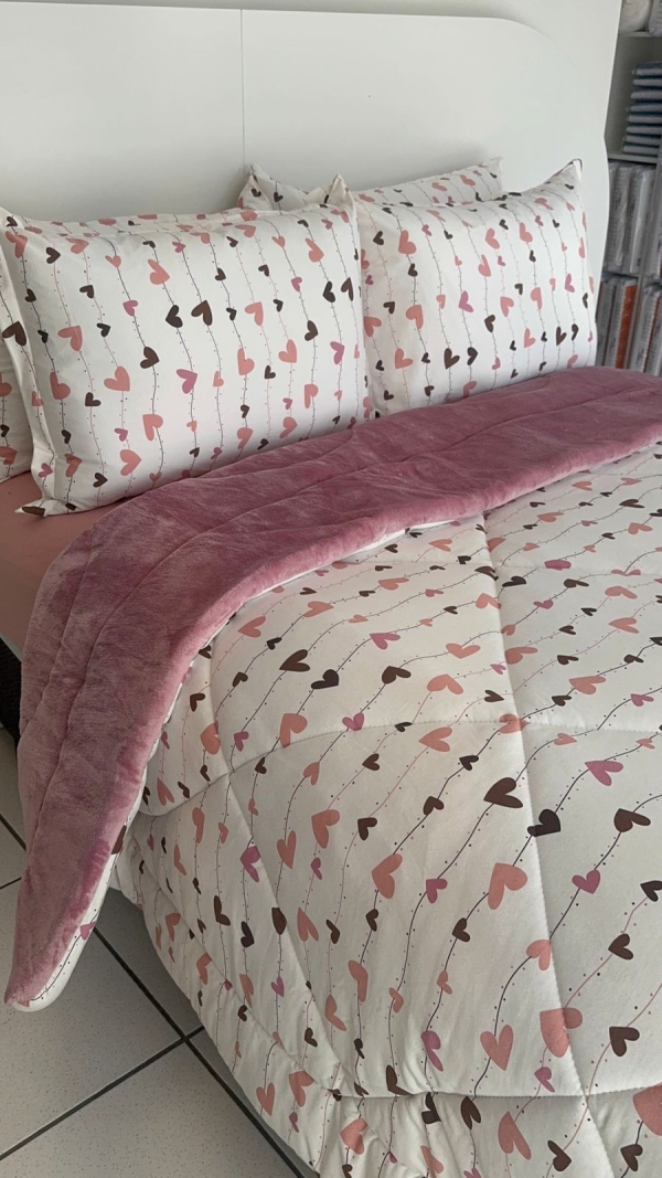 Coberdrom Malha Coração 100% algodão - Plush Liso - Imagem 2