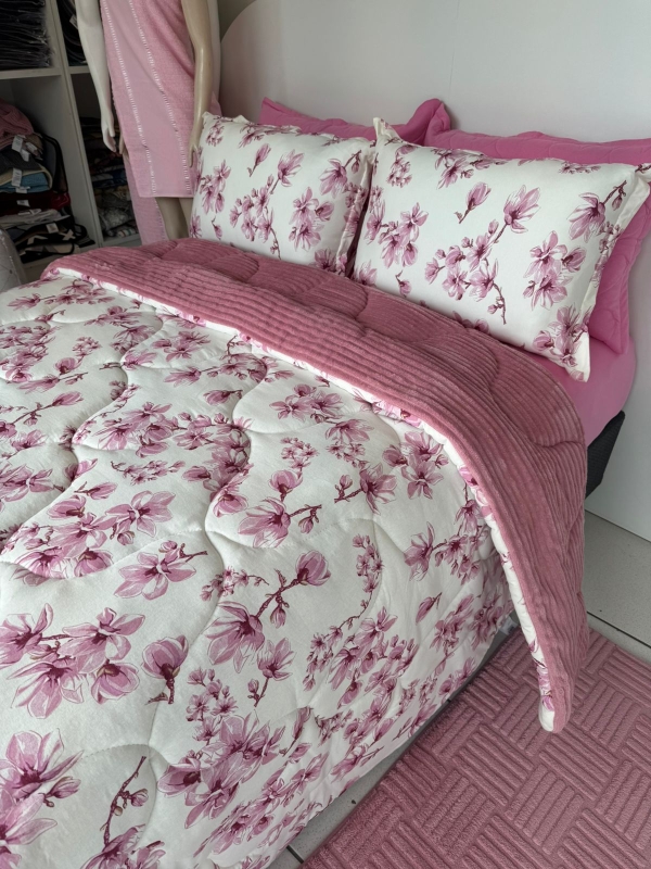 Coberdrom Malha Flor Rosa 100% Algodão – Plush canelado - Imagem 9