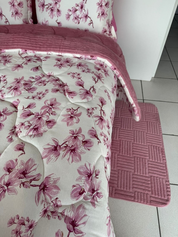 Coberdrom Malha Flor Rosa 100% Algodão – Plush canelado - Imagem 3