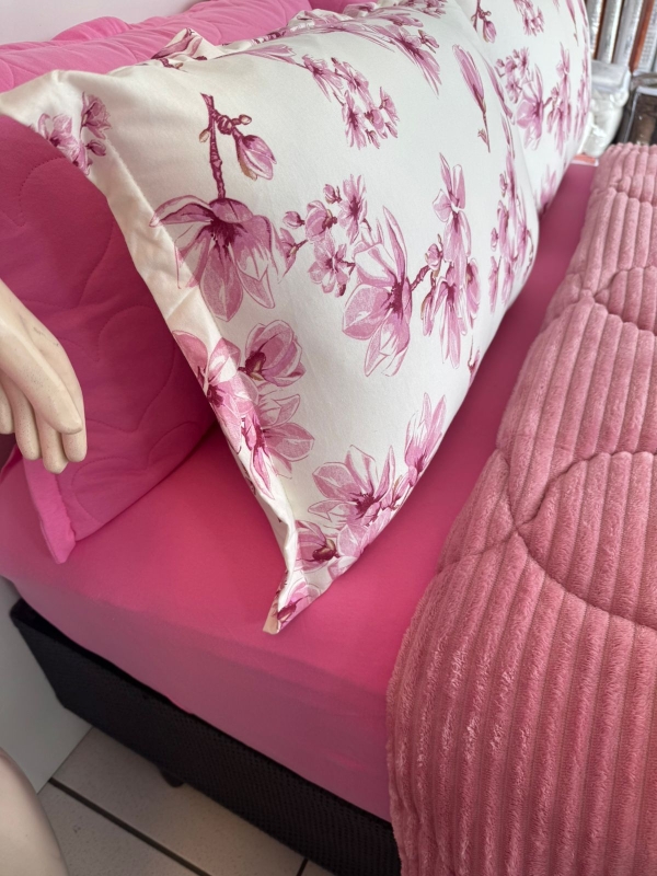 Coberdrom Malha Flor Rosa 100% Algodão – Plush canelado - Imagem 8