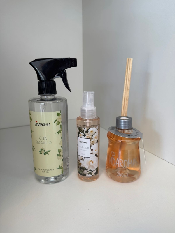 Kit 3 Vidaromas Aromatizador de varetas +2 aromatizar de ambientes Chá branco